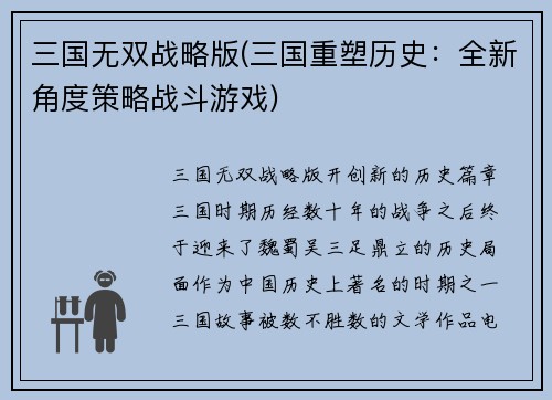 三国无双战略版(三国重塑历史：全新角度策略战斗游戏)
